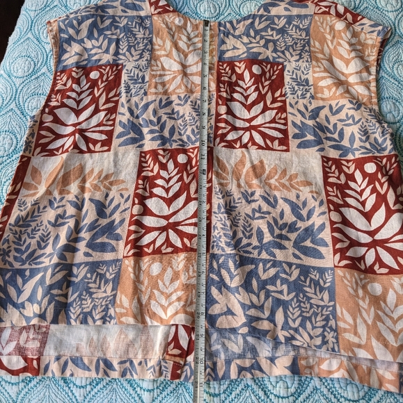 Floral Colorblock Patchwork Linen Sigrid Olsen Cap Sleeve Top - Picture 6 of 7